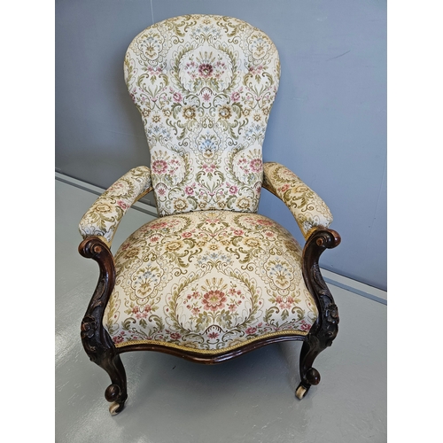 921 - Victorian Mahogany Upholstered Armchair