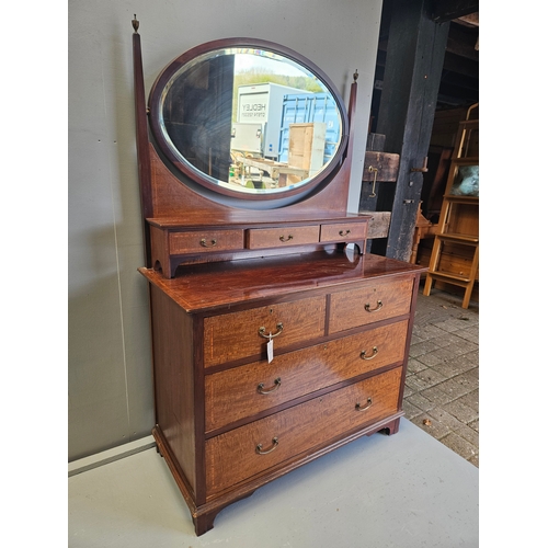 923 - Victorian Mahogany Inlaid Dressing Table H163cm W106cm D51cm