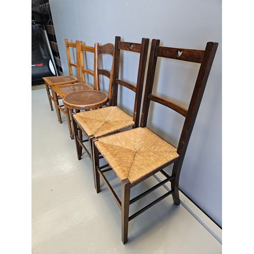 936 - 2 Beech Bedroom Chairs, Bentwood Chair, 2 Oak Rush Seated Chairs