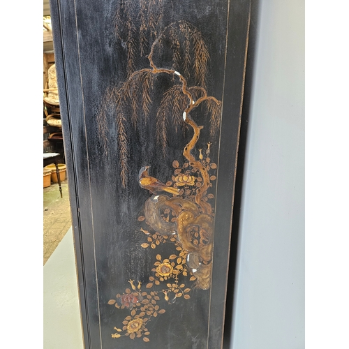 947 - Chinoiserie Lacquered Wardrobe H186cm W182cm D50cm With 2 Keys