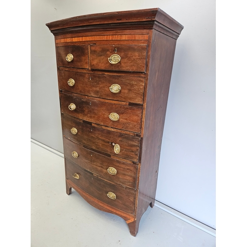 949 - Victorian Mahogany Tall Bow Fronted Chest Of Drawers  (A/F) H170cm W98cm D48cm