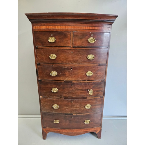 949 - Victorian Mahogany Tall Bow Fronted Chest Of Drawers  (A/F) H170cm W98cm D48cm