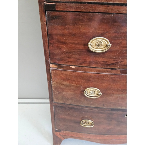 949 - Victorian Mahogany Tall Bow Fronted Chest Of Drawers  (A/F) H170cm W98cm D48cm