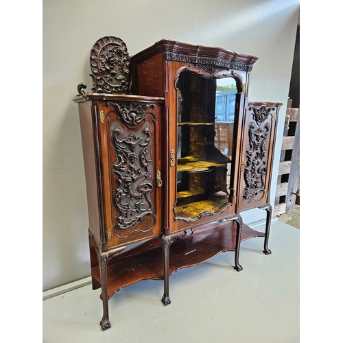 958 - Victorian Mahogany Carved Chippendale Style Display Cabinet H166cm W146cm D42cm