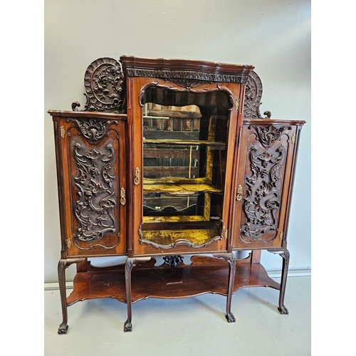 958 - Victorian Mahogany Carved Chippendale Style Display Cabinet H166cm W146cm D42cm