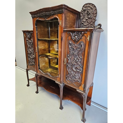 958 - Victorian Mahogany Carved Chippendale Style Display Cabinet H166cm W146cm D42cm