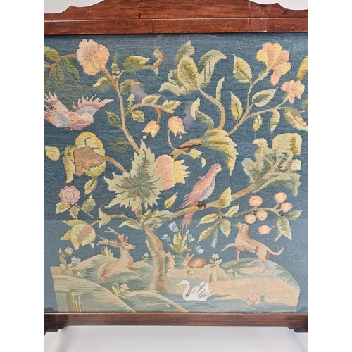 972 - Large Mahogany Tapestry Fire Screen H102cm W88cm