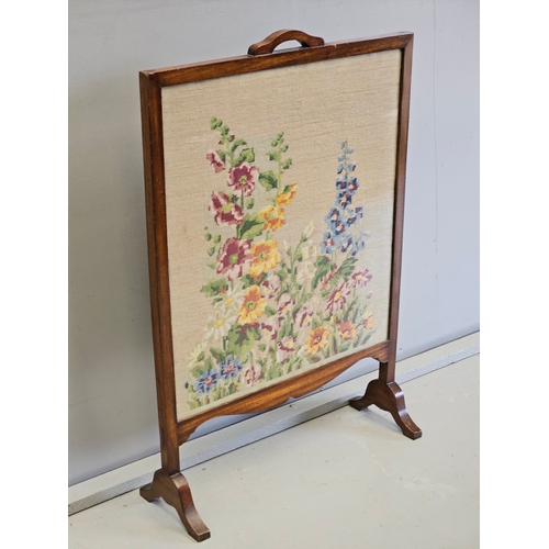 983 - Mahogany Tapestry Fire Screen H84cm W57cm