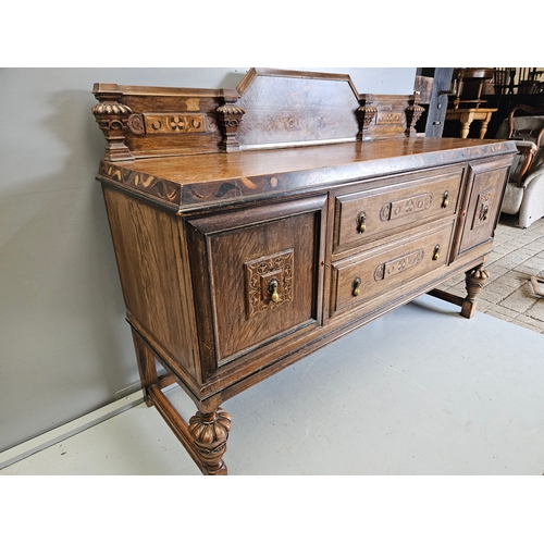 1002 - Oak Inlaid Sideboard H125cm W182cm D60cm