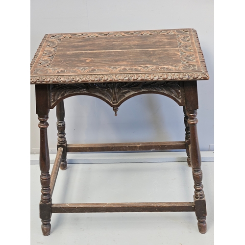 1004 - Carved Oak Occasional Table H69cm W62cm D45cm