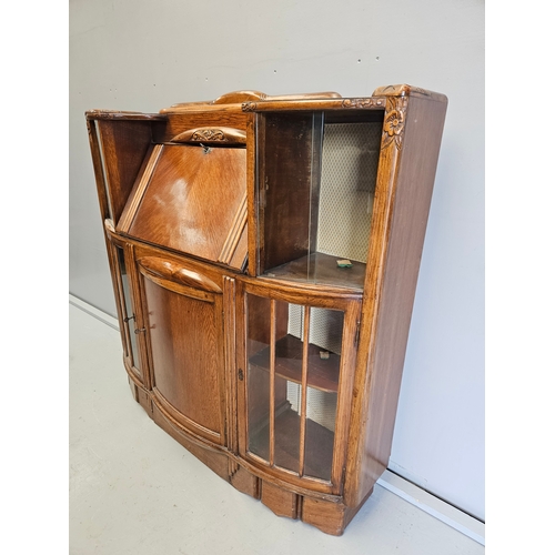 1010 - Antique Oak Bureau Display Cabinet H122cm W120cm D30cm