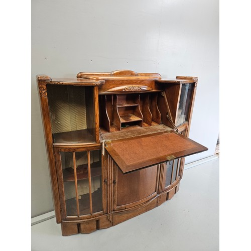 1010 - Antique Oak Bureau Display Cabinet H122cm W120cm D30cm