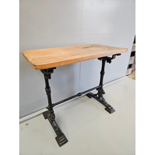 1024 - Cast Iron Pub Table With Pine Top H78cm W90cm D43cm