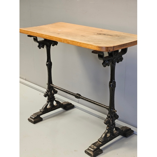 1024 - Cast Iron Pub Table With Pine Top H78cm W90cm D43cm