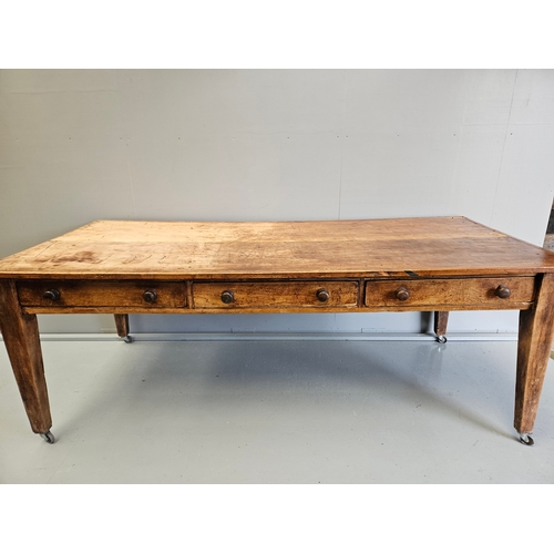 1029 - Victorian Pine Kitchen Table H80cm L217cm W96cm