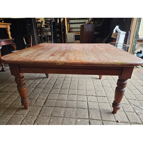 1037 - Victorian Pitch Pine 2 Drawer Kitchen Table H72cm W121cm L139cm