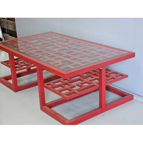 1039 - Large Red Chinese Style Coffee Table H46cm W135cm D76cm