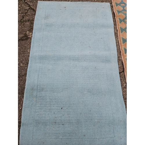 1053 - Cream & Blue Runner L375cm W82cm & Blue Rug L140cm W80cm