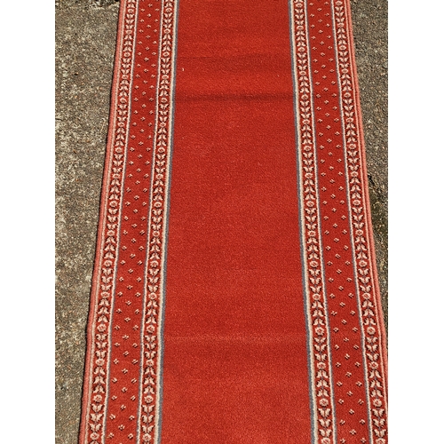 1065 - Red Patterned Runner L297cm W70cm