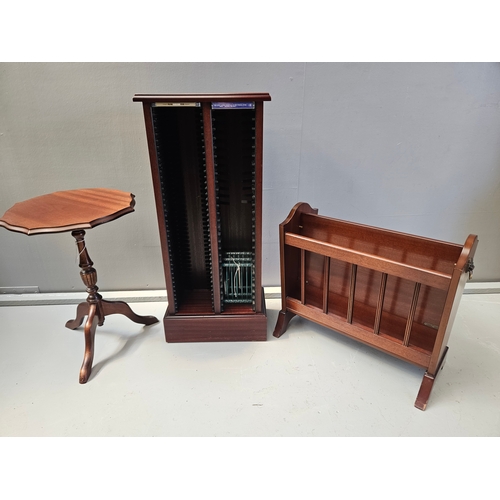 1077 - Mahogany Magazine Rack, Wine Table, CD Rack