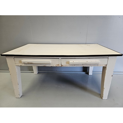 1081 - Painted Pine Formica Top Preparation Table H73cm L155cm D90cm