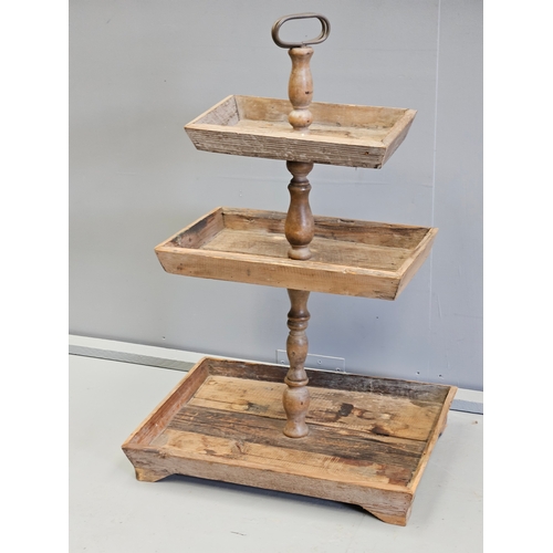 1082 - Rustic Wooden 3 Tier Stand H83cm & Occasional Table