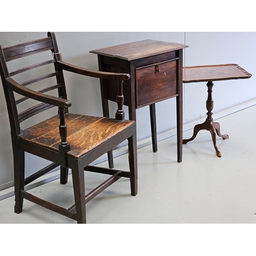 1089 - Oak Carver Chair, Mahogany Bedside Table & Occasional Table