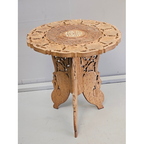 1114 - Ornate Wooden Side Table H48cm & Mahogany  Card Table