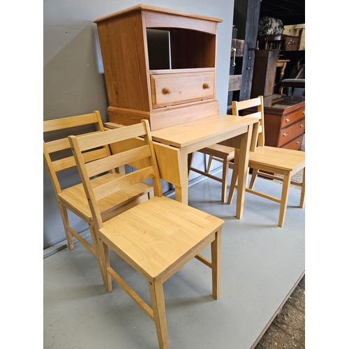 1116 - Modern Kitchen Table & 4 Chairs, Pine TV Stand