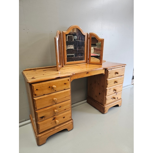 1128 - Pine Dressing Table With Freestanding Mirror H77cm W146cm D46cm