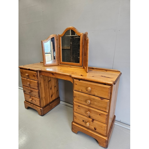 1128 - Pine Dressing Table With Freestanding Mirror H77cm W146cm D46cm