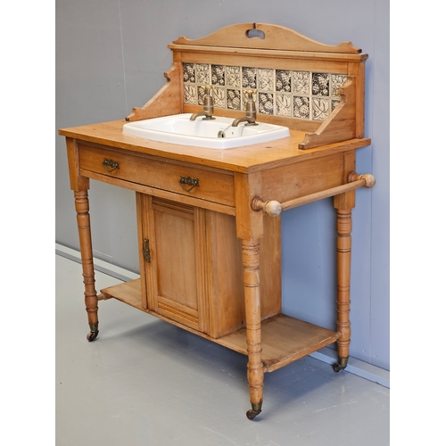 1132 - Pine Tiled Back Washstand H105cm W90cm D50cm