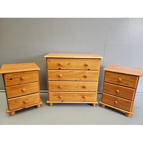 1133 - Pine Wardrobe H170cm W81cm D52cm, Pine Chest Of Drawers, 2 Pine Bedside Cabinets