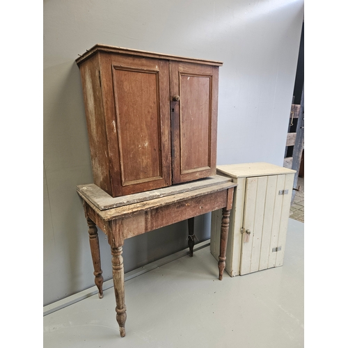 1137 - Pine Table, Pine Cupboard, Painted Pine Cupboard, Red Formica Top Table