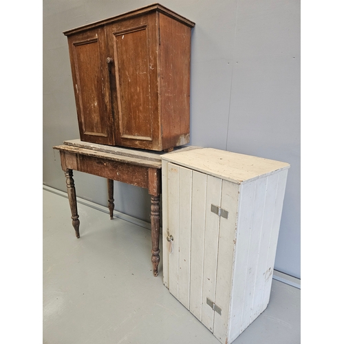 1137 - Pine Table, Pine Cupboard, Painted Pine Cupboard, Red Formica Top Table