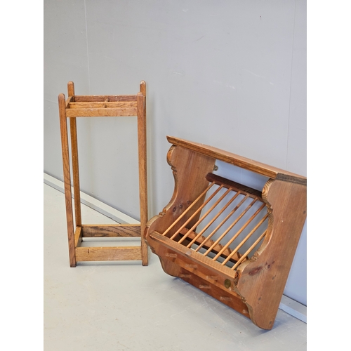 1144 - Oak Stick Stand & Pine Plate Rack