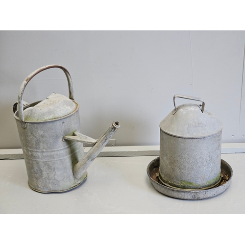 1163 - Galvanised Poultry Water Feeder & Watering Can