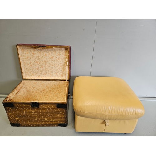 1171 - Pine Metal Bound Chest & Leather Footstool