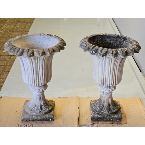 1197 - A Pair Of Ware Fluted Urns H53cm W39cm