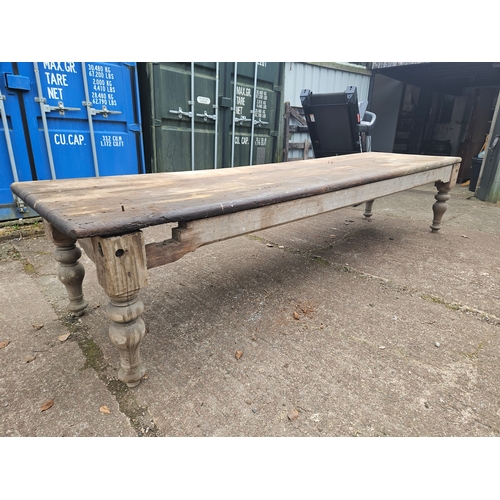 1211 - Large Victorian Scullery Dining Table H78cm L360cm W98cm