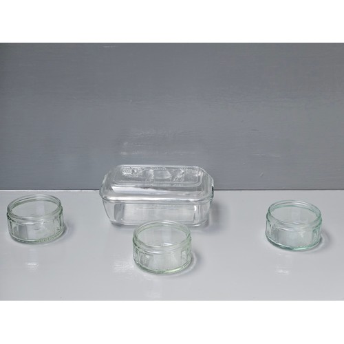 223 - Box Including Assorted Mugs, Table Lamp, Royal Doulton Storage Jars, Glass Butter Dish Etc