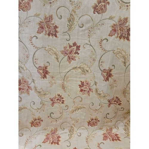 37 - 2 Pairs Of Lined Cream Patterned Curtains Drop 220cm Width 200cm & 6 Tie Backs