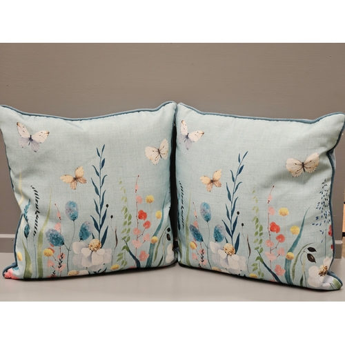 48 - A Pair Of Blue Butterfly Meadow Cushions