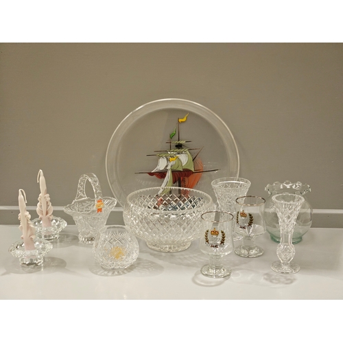 68 - Box Including Cut Glass Fruit Bowl, Vases, Candleholders Etc