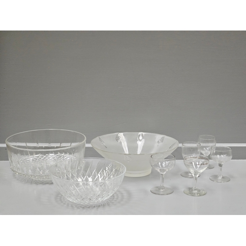 75 - Smoked Glass Style Decanter & 4 Glasses, Assorted Wine & Other Black Footed Glasses, Glass Bowls Etc