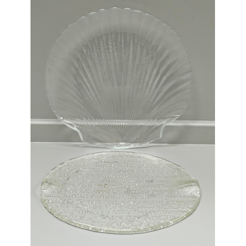 78 - 2 Glass Fish Serving Platters, Glass Shell Plate & 1 Other