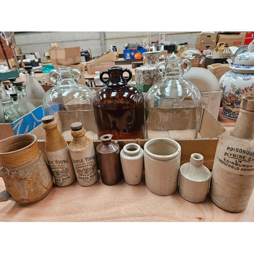 89 - 3 Glass Demi Johns, Old Bottles Etc