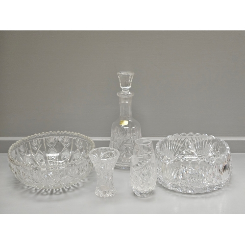 92 - 2 Cut Glass Fruit Bowls, Decanter, Jug, Vases Etc