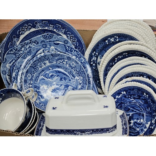 108 - Box Including Assorted Blue & White Dinner & Teaware Etc