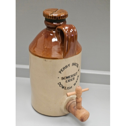 112 - Perry Bros, Dowlish Wake Somerset Cider Flagon With Stopper/Tap H28cm